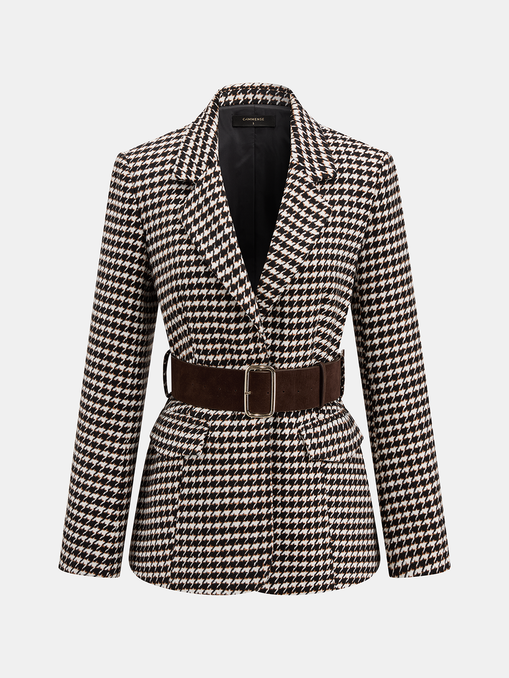 Wide Belt Houndstooth Blazer — women's blazers, back view
