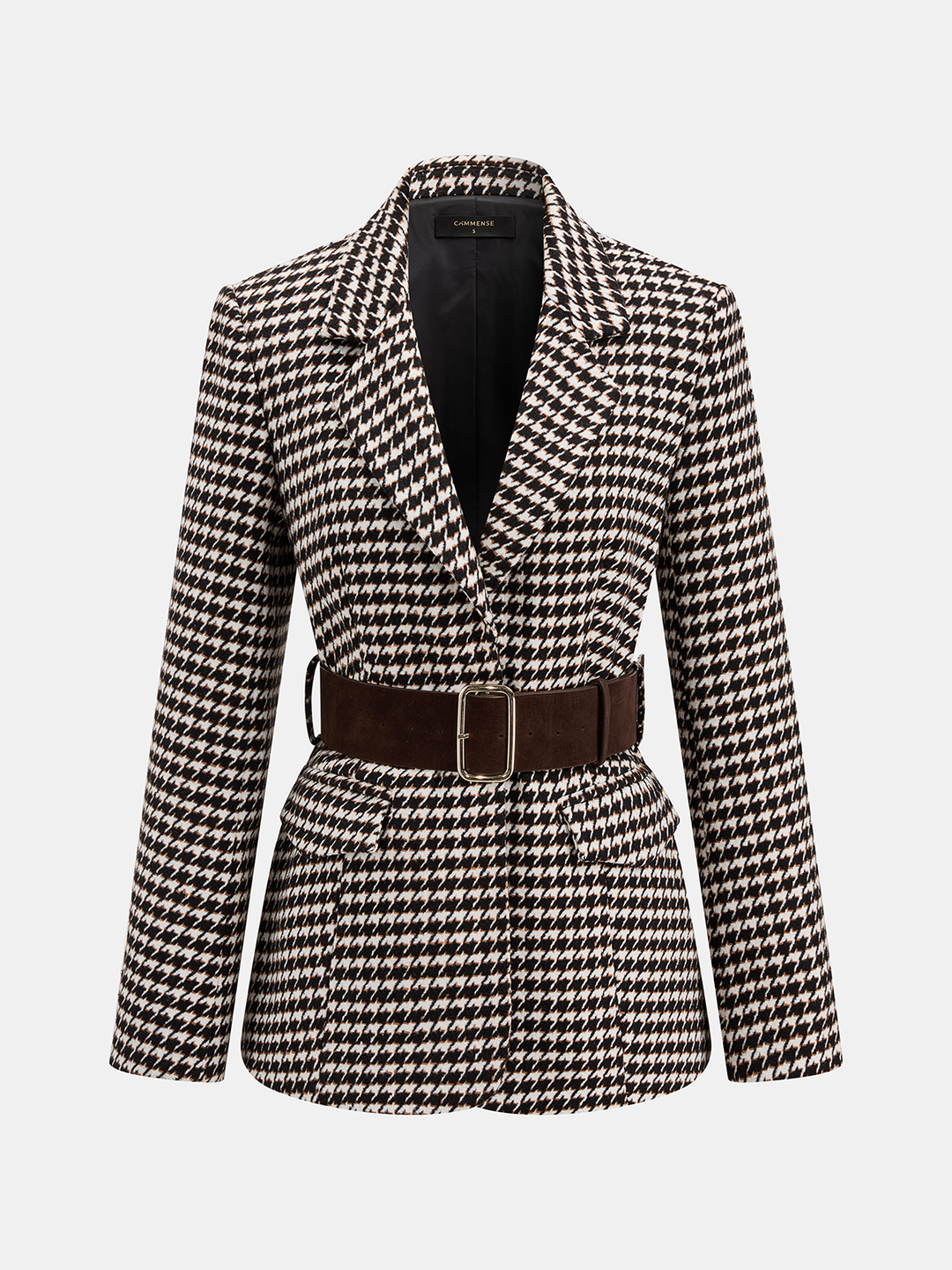 Wide Belt Houndstooth Blazer