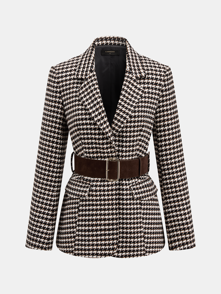 Wide Belt Houndstooth Blazer