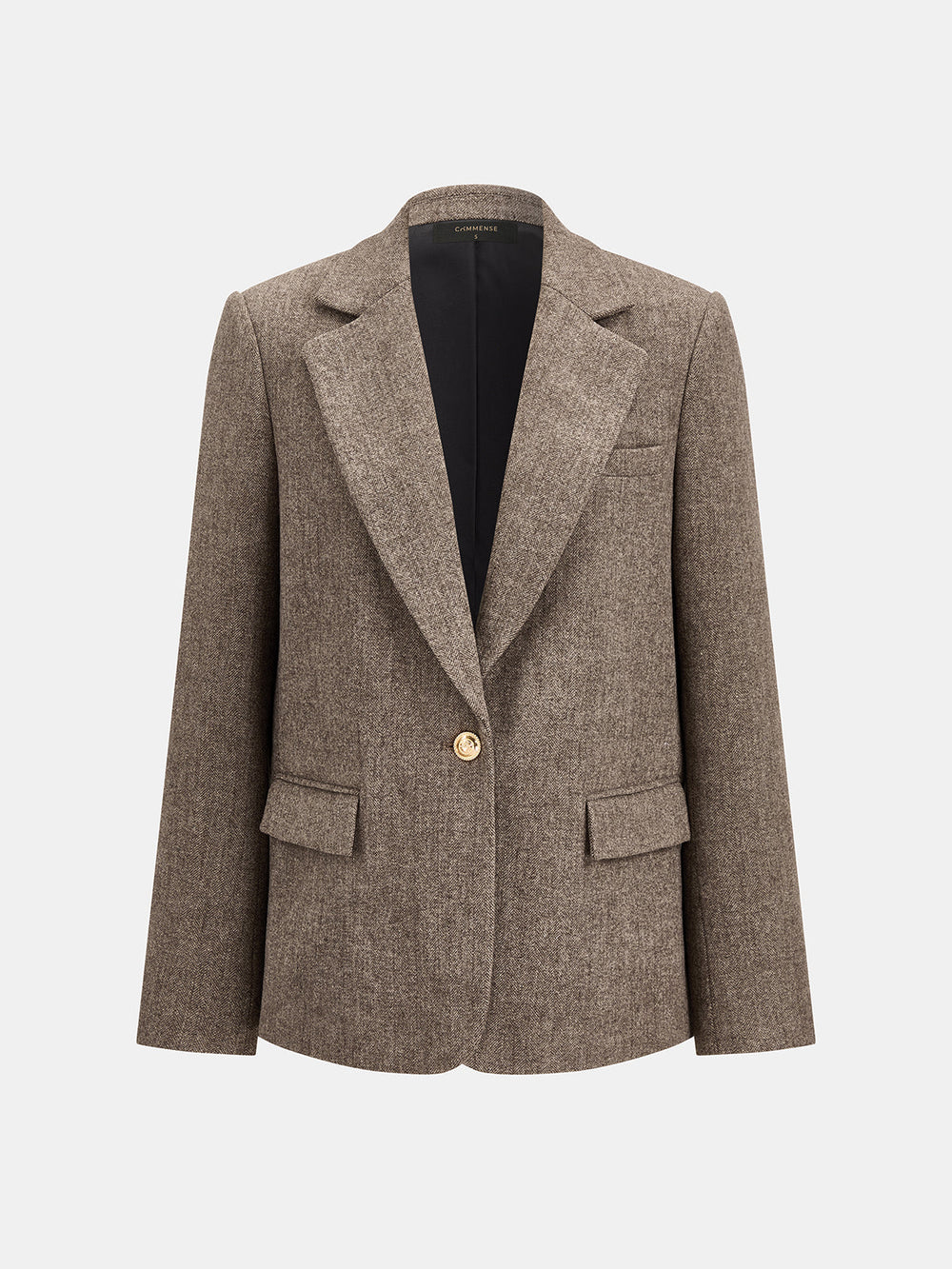 Herringbone Single Button Wool Blend Blazer — women's blazers, back view