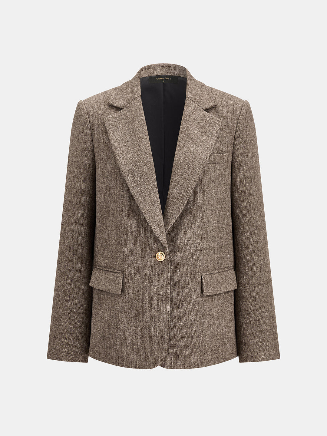 Herringbone Single Button Wool Blend Blazer