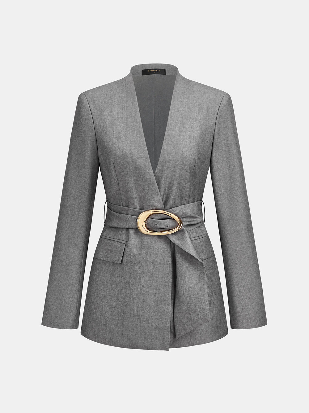 V‑Neck Belted Wrap Blazer — women's blazers, back view