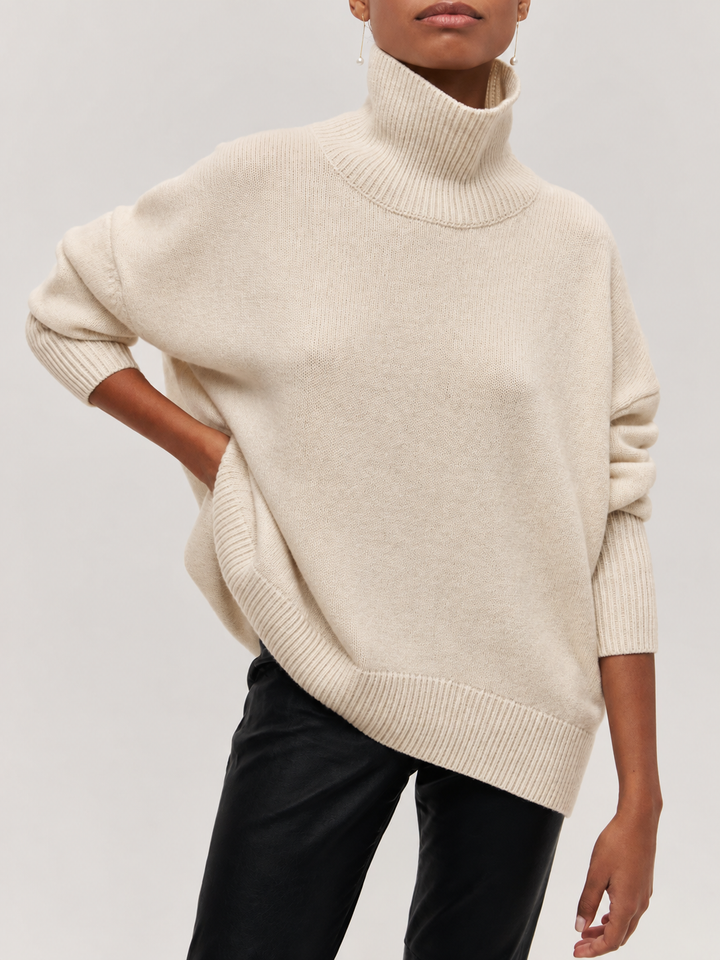 Cloudless Sky Turtleneck Oversized Sweater - women's sweater, neckline detail
