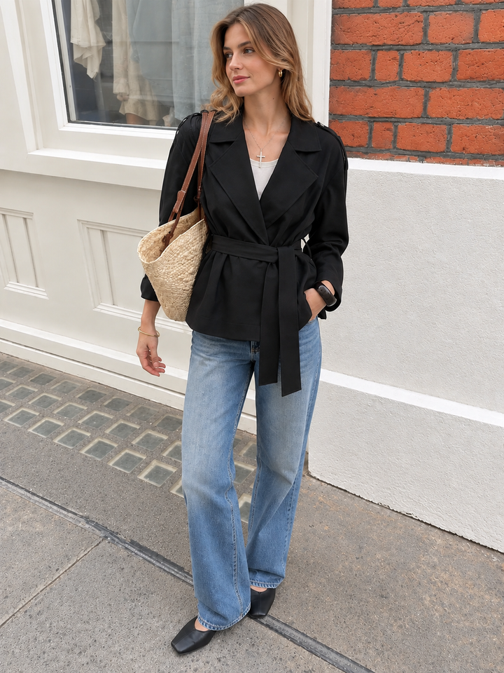 Epaulet Detail Belted Lapel Trench Coat