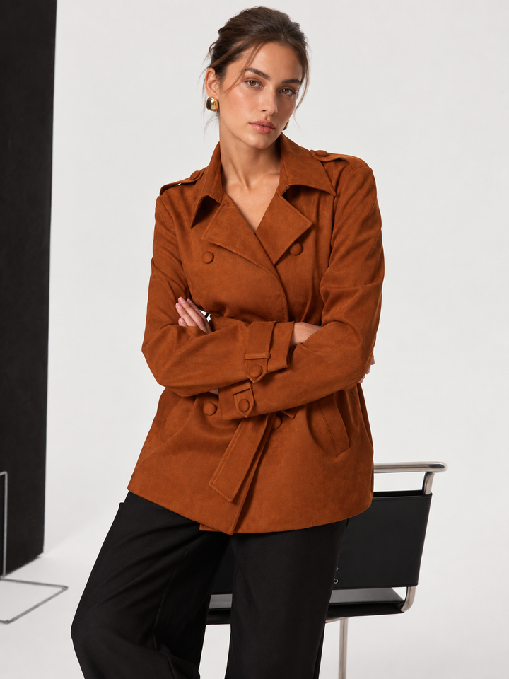 Suede Effect Belted Trench Coat