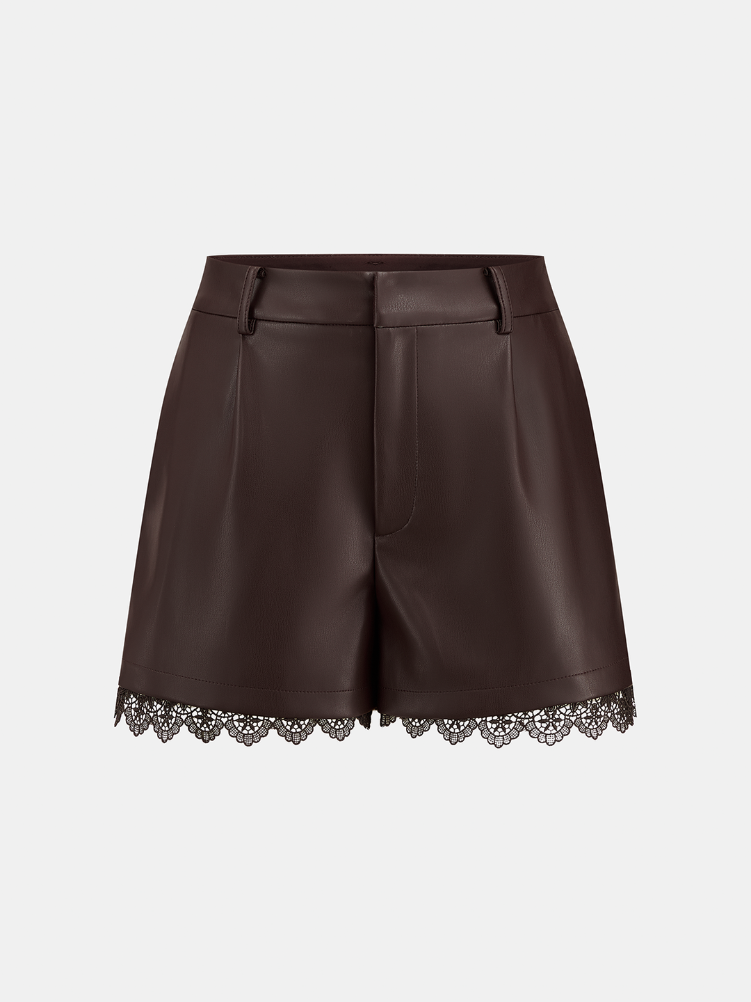 Faux Leather Lace Trim Shorts