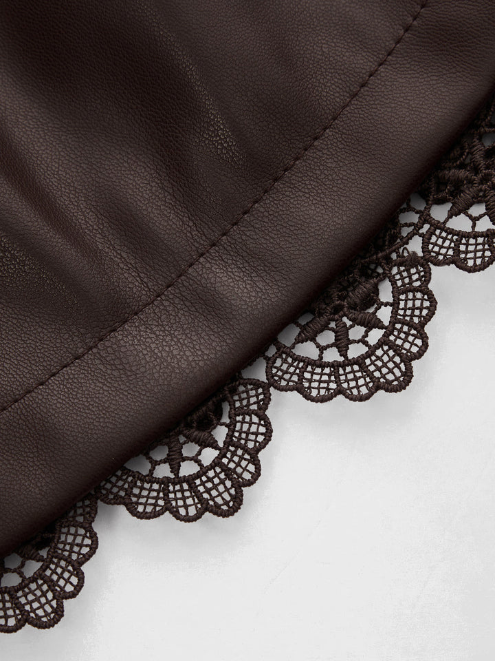 Faux Leather Lace Trim Shorts