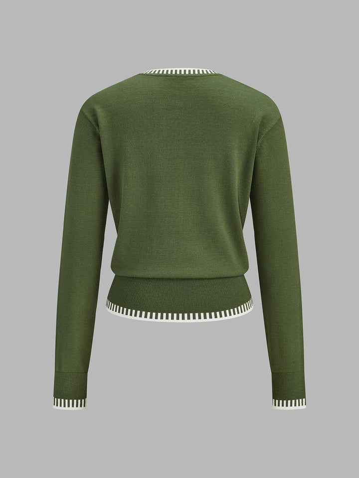 Contrast Trim Knit Sweater - women's sweater, detail close-up