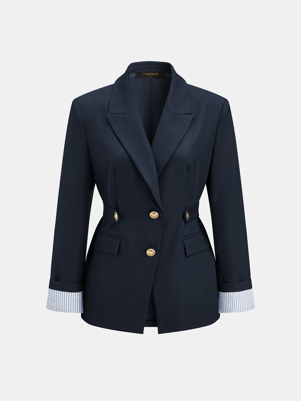 Striped Cuff Cinched Blazer — women's blazers, back view