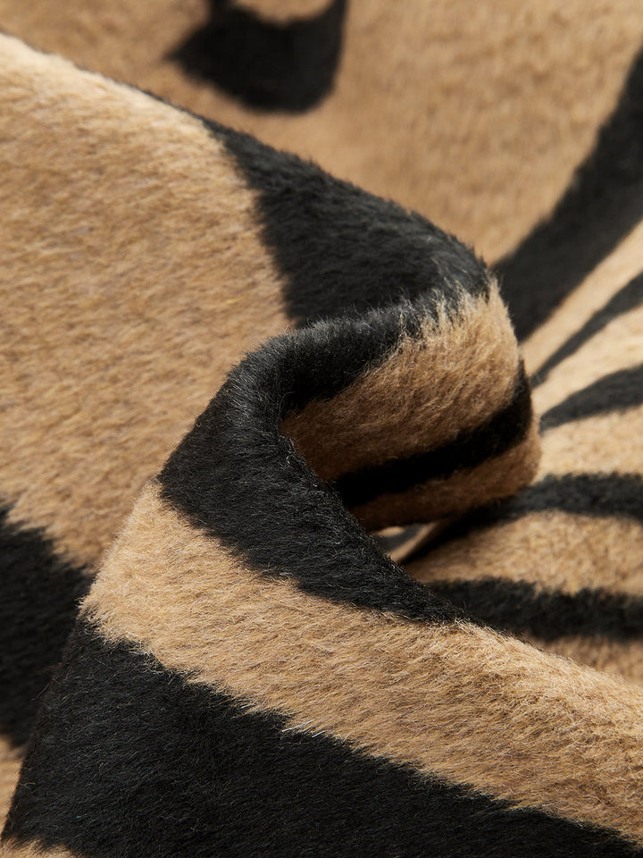 Zebra Print Double Breasted Long Coat