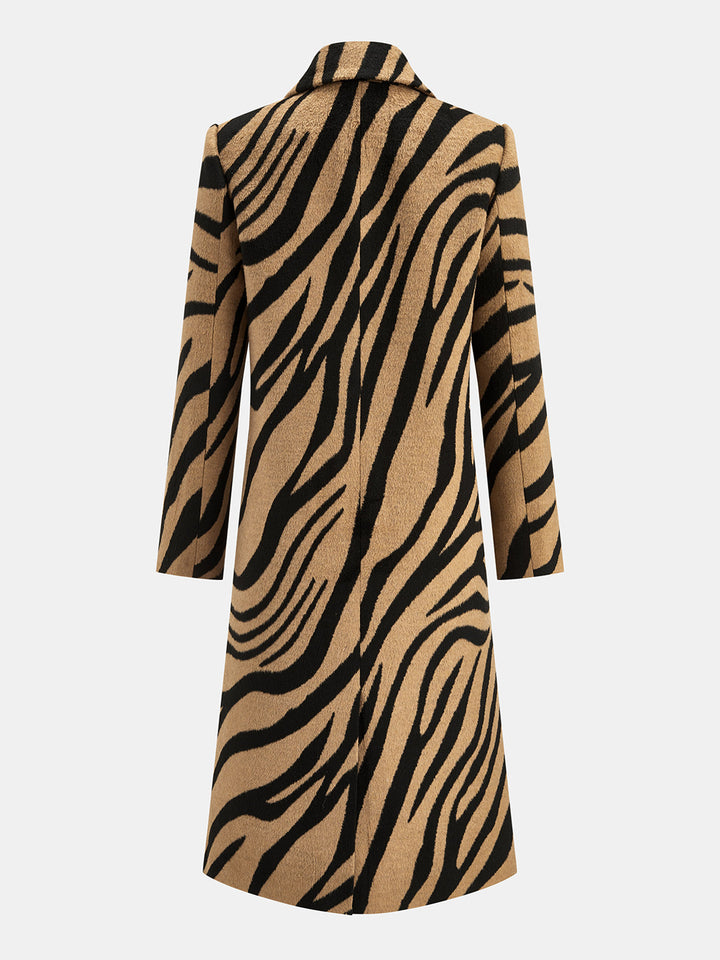 Zebra Print Double Breasted Long Coat