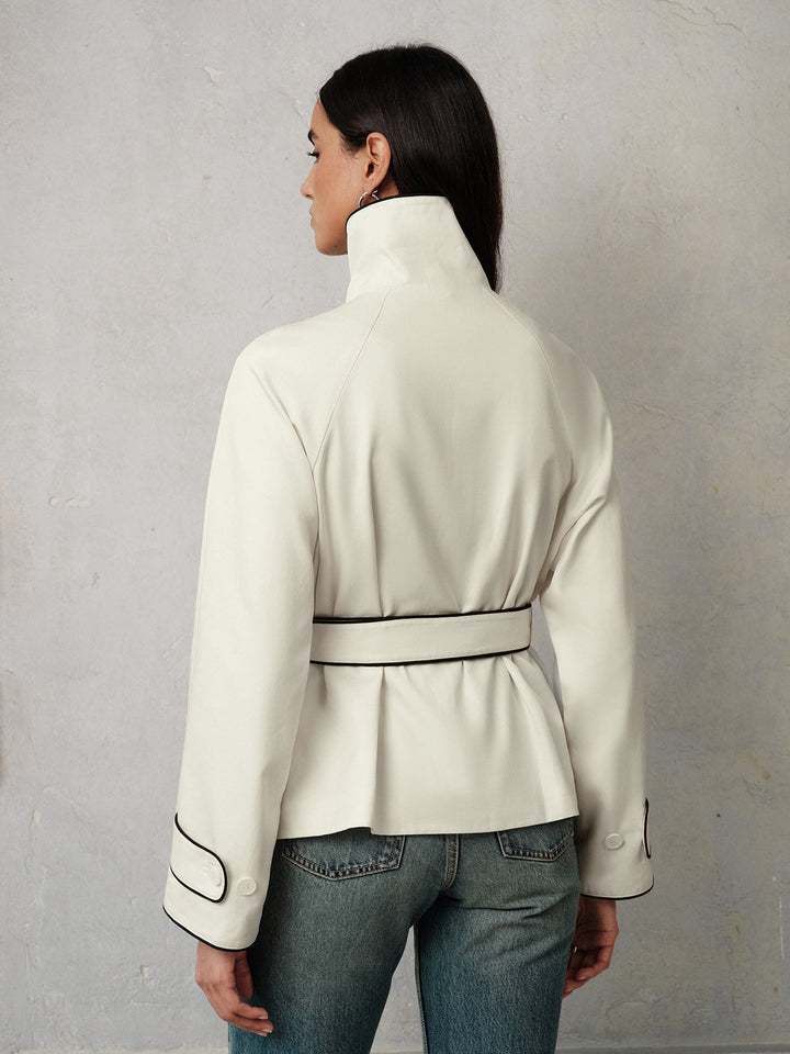 Contrast Piping Belted Short Trench