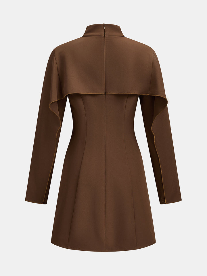 Stand Collar Cape‑Ruffle A‑Line Dress