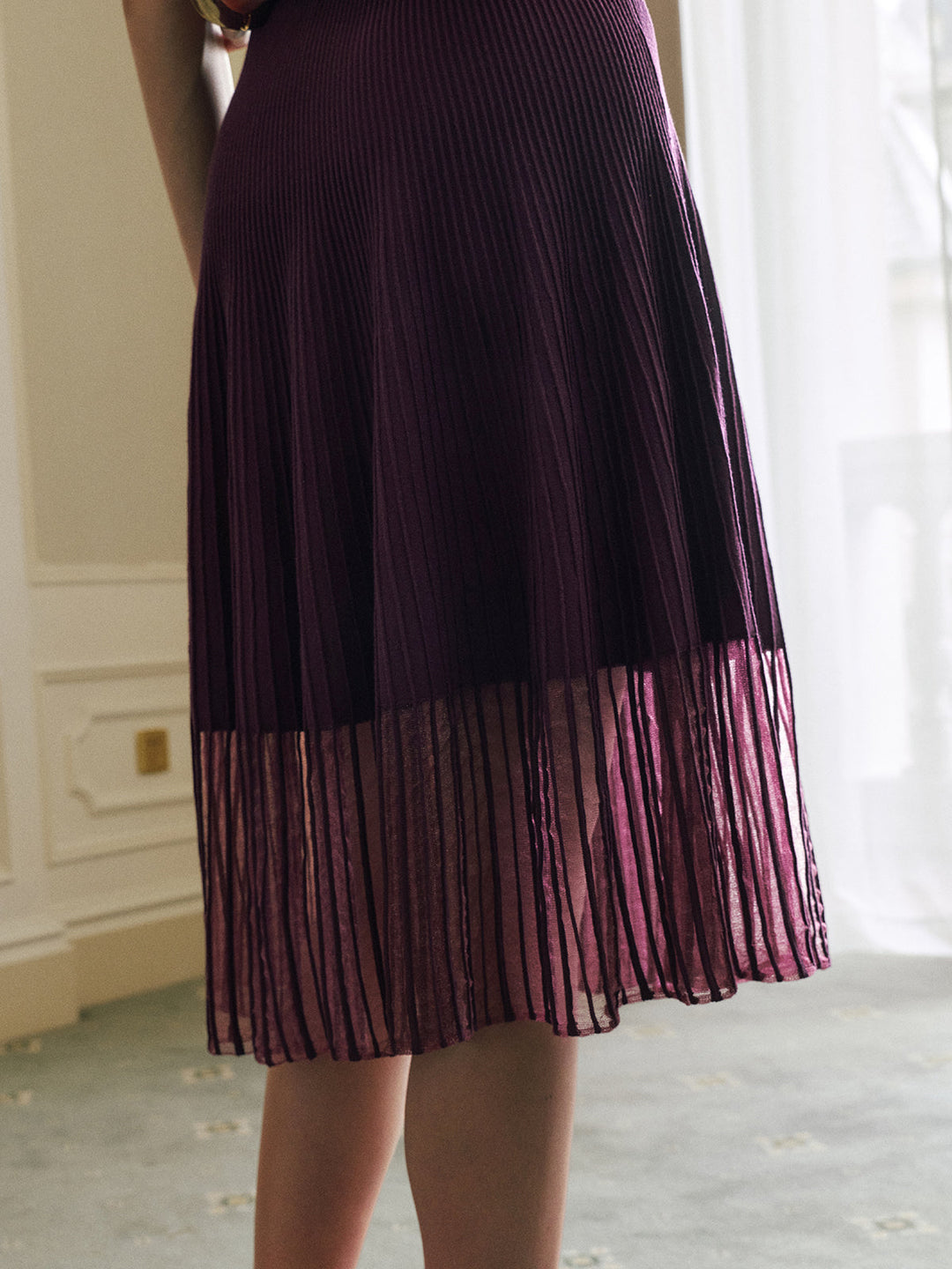 Sheer Hem Sleeveless Ribbed Knit Dress