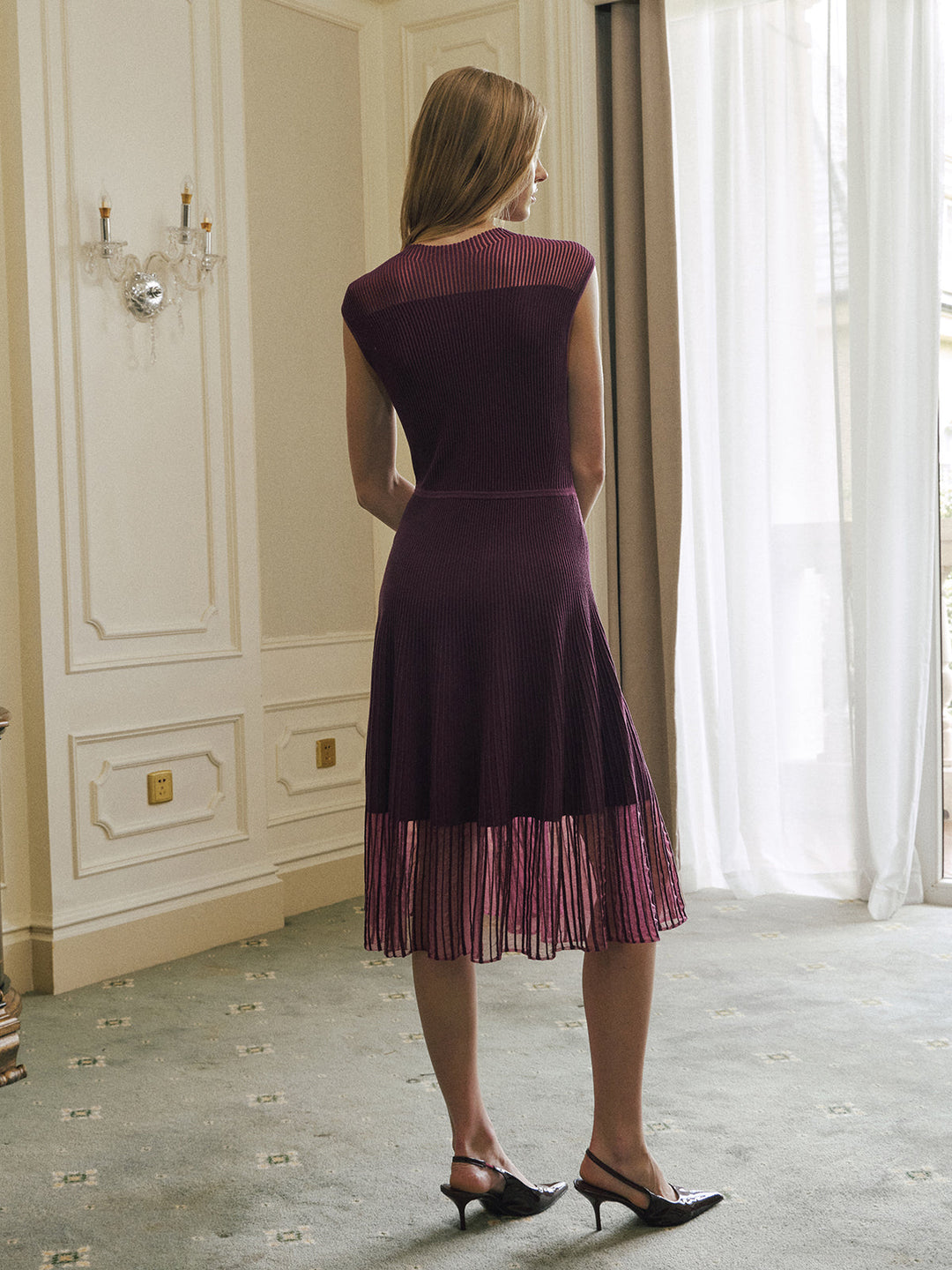Sheer Hem Sleeveless Ribbed Knit Dress