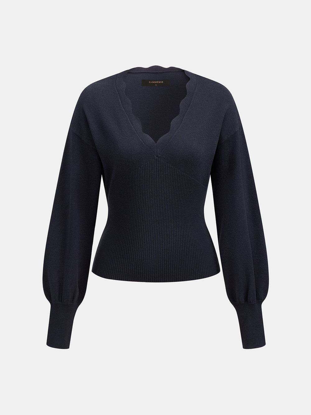 Scallop V Neck Knit Sweater — women's knit tops, back view