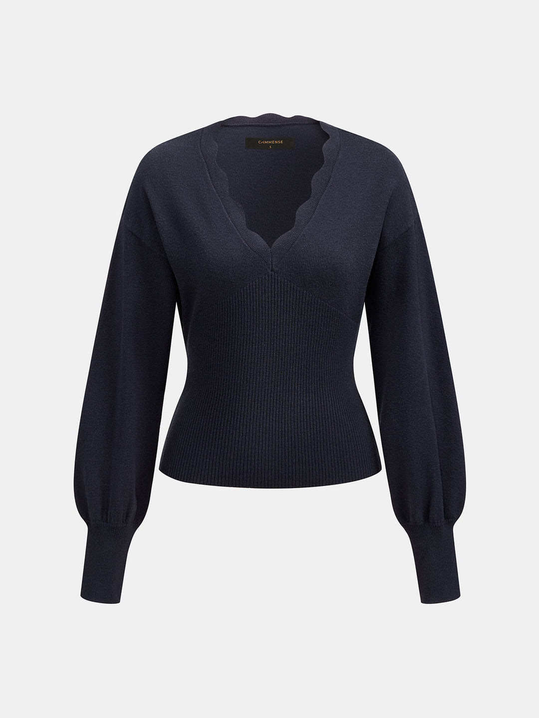 Scallop V Neck Knit Sweater