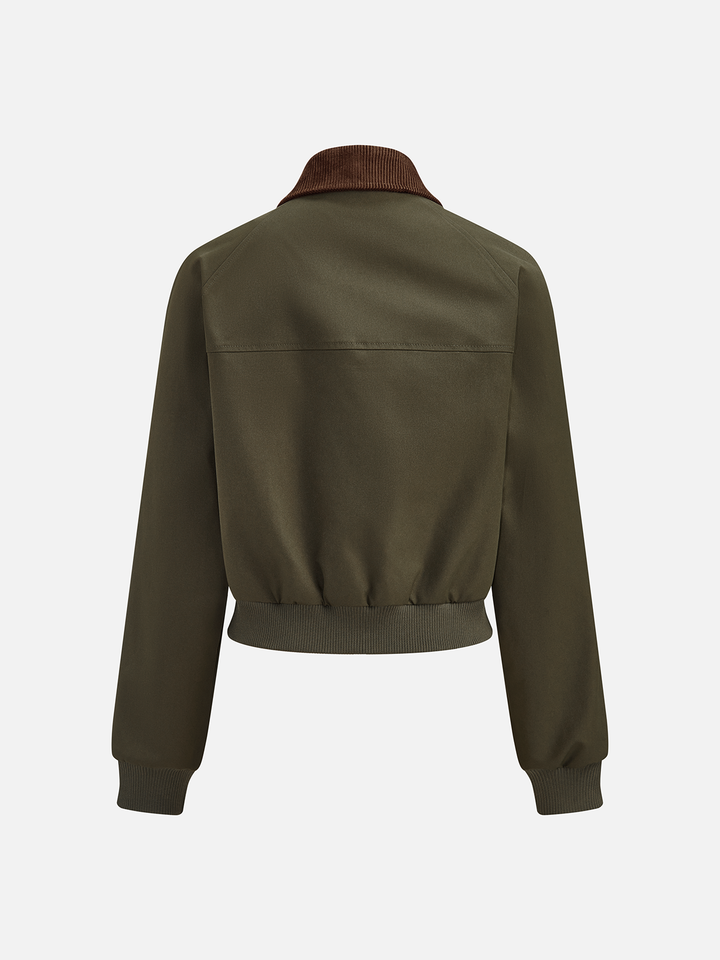 Corduroy Collar Zip Front Bomber Jacket
