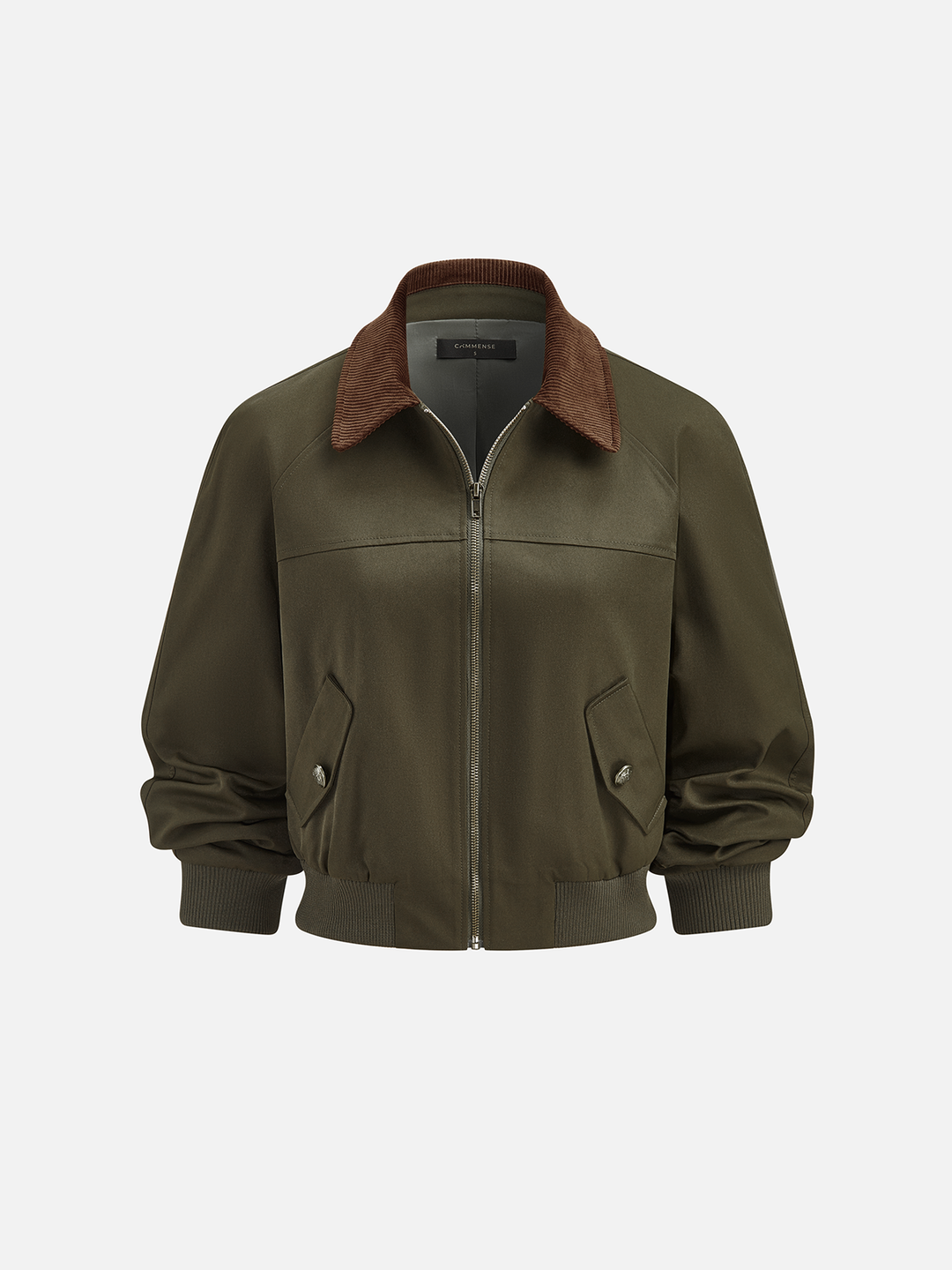 Corduroy Collar Zip Front Bomber Jacket