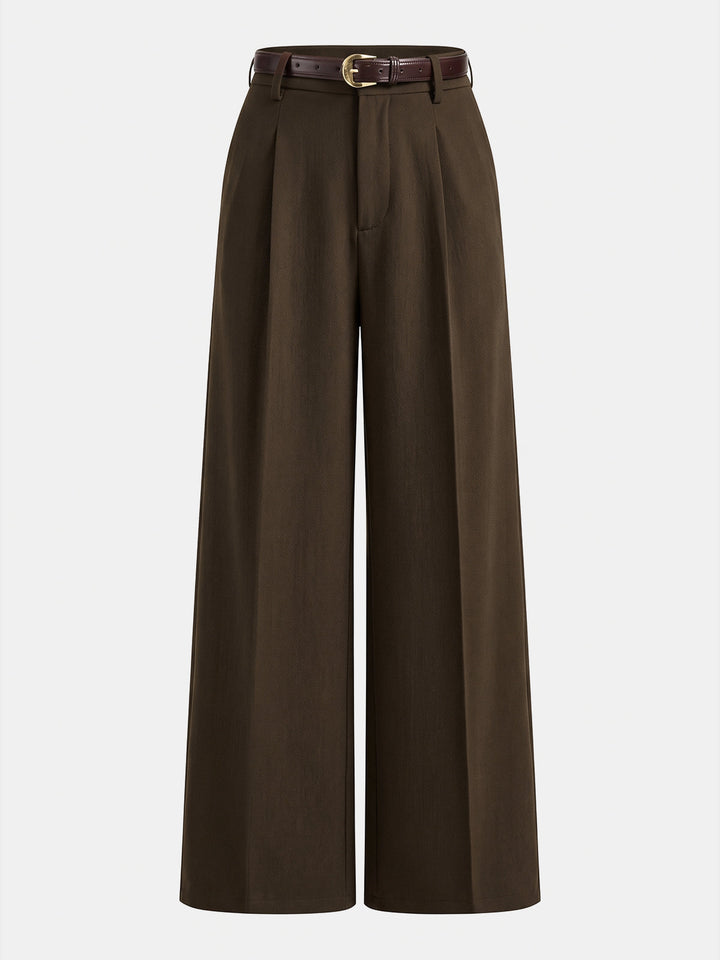 Tailored Pleated Belted Wide Leg Pants
