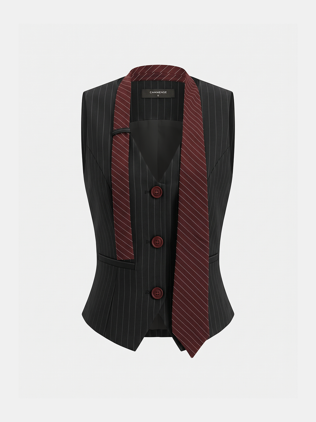 Buckle Back Pinstripe Vest With Tie