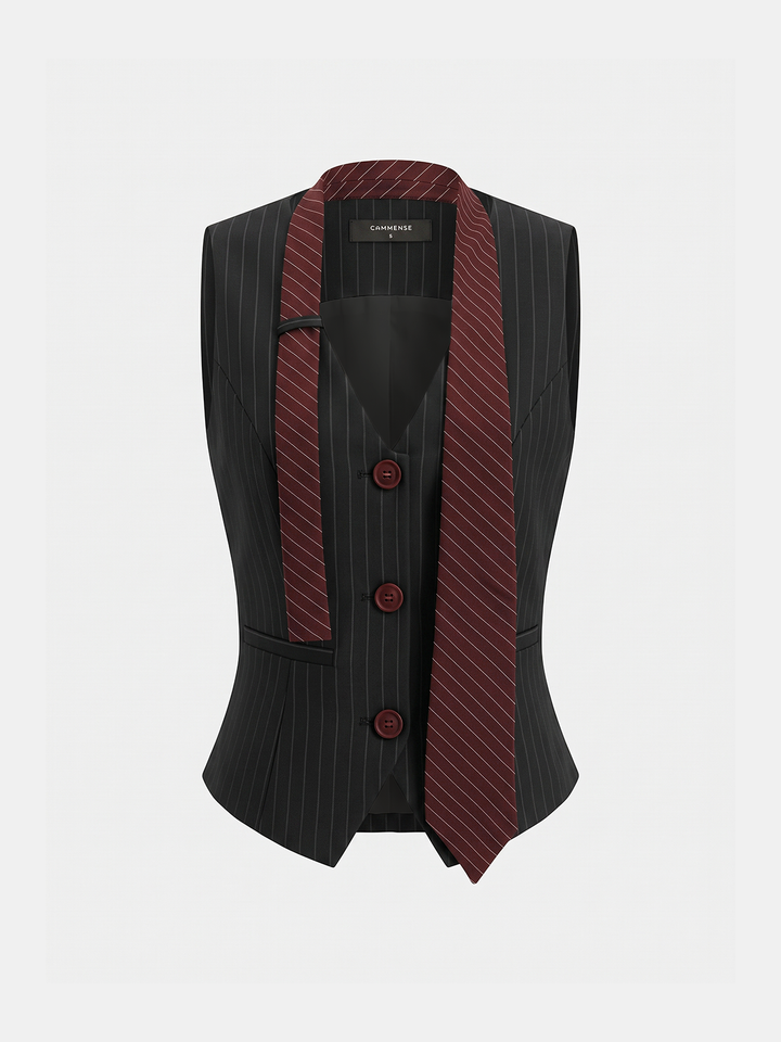 Buckle Back Pinstripe Vest With Tie