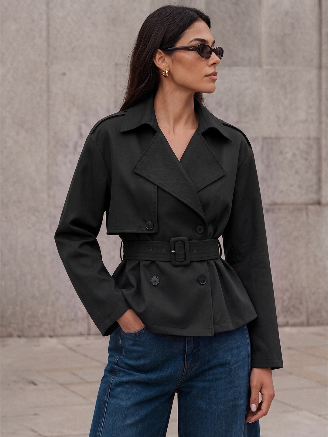 Double‑Breasted Belted Trench Jacket