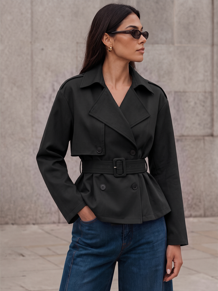 Double‑Breasted Belted Trench Jacket