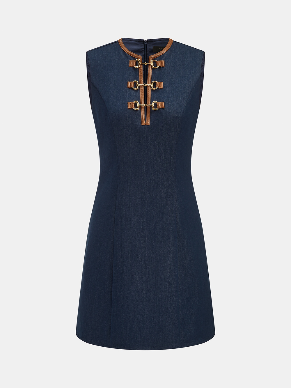 Faux Leather Piping Horsebit Decor Mini Dress — women's dresses, back view