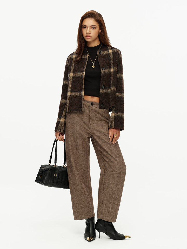 Plaid High Wool Blend Crop Jacket