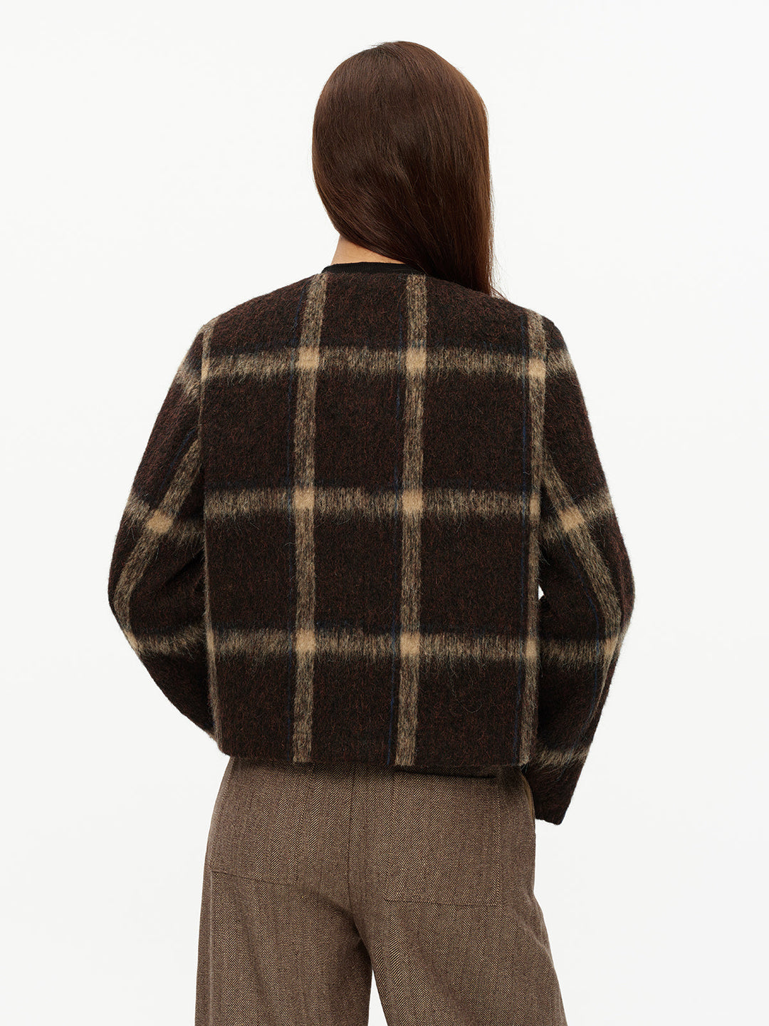 Plaid High Wool Blend Crop Jacket