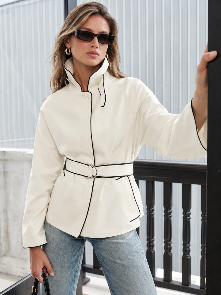Contrast Piping Belted Short Trench