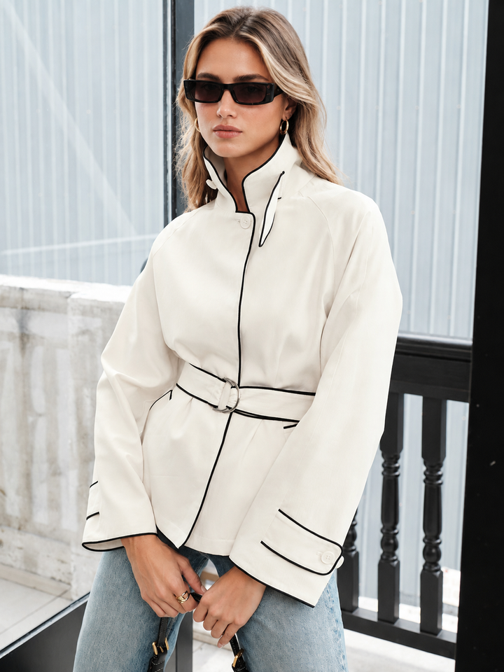 Contrast Piping Belted Short Trench