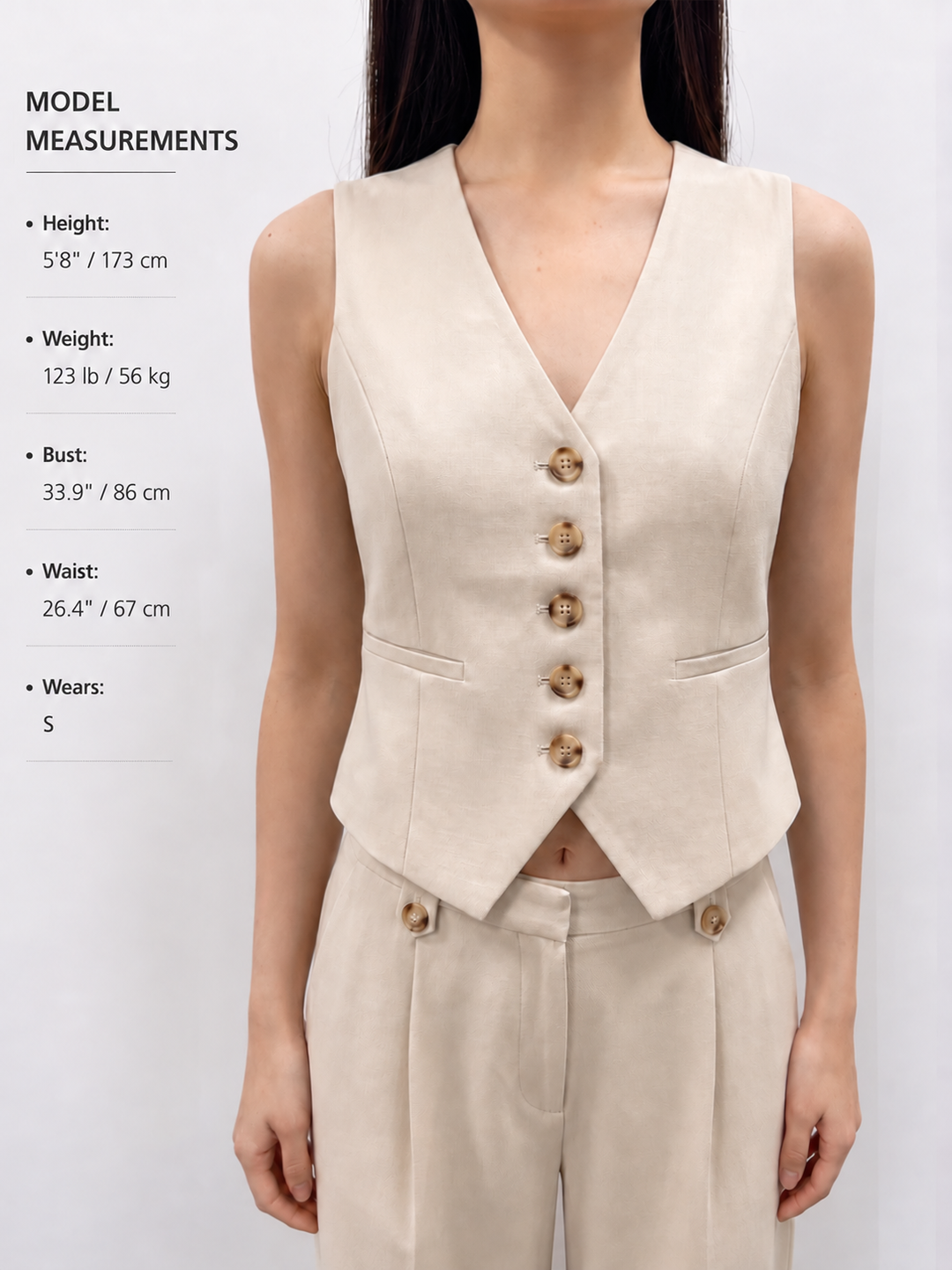 V-Neck Button-Front Cropped Fitted Vest and Wide-Leg Trousers Set - women's two-piece trouser set, neckline detail