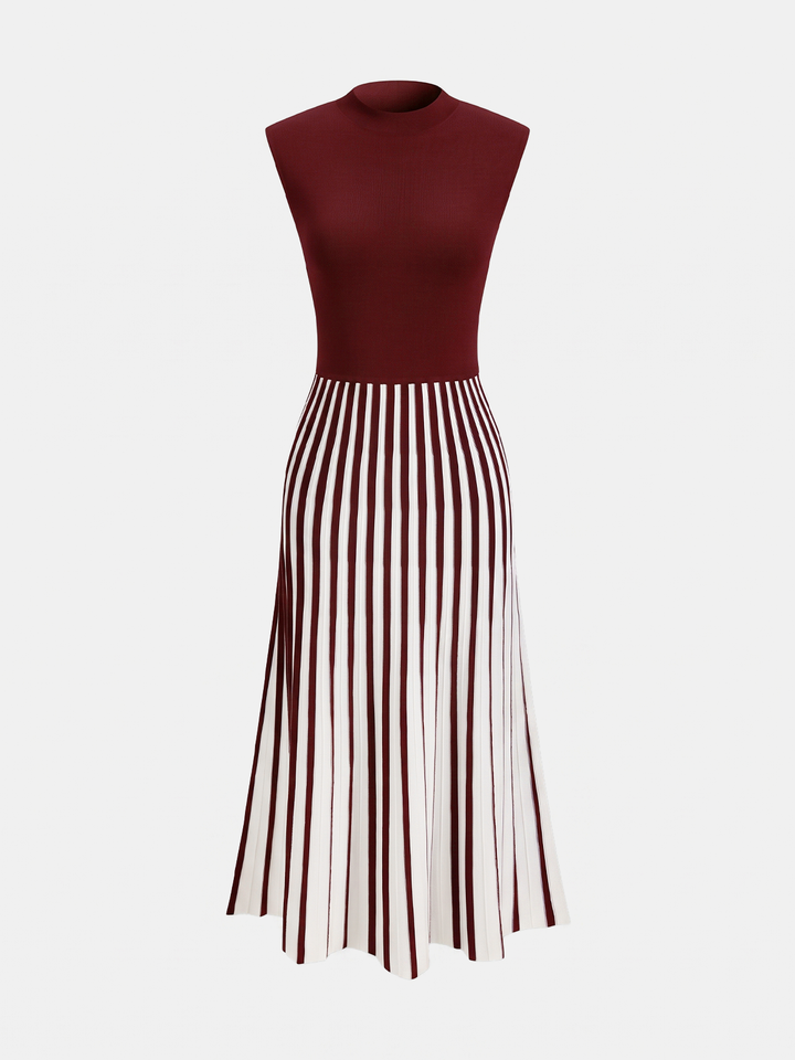 Sleeveless Mock Neck Striped Midi Dress - women's dress, full-length styled look