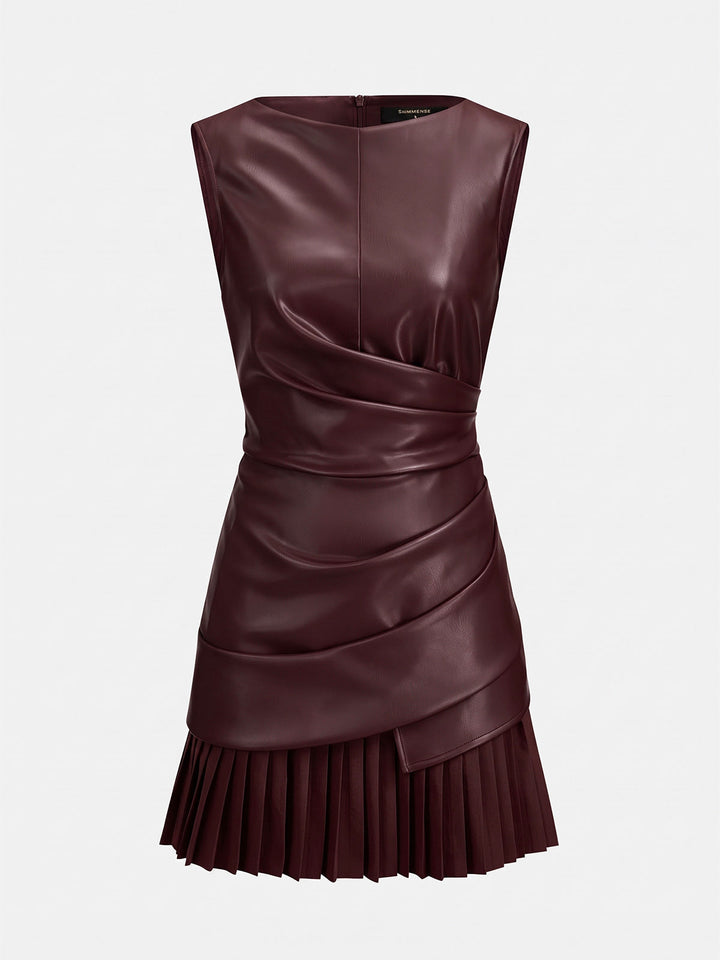 Faux Leather Pleated Mini Dress