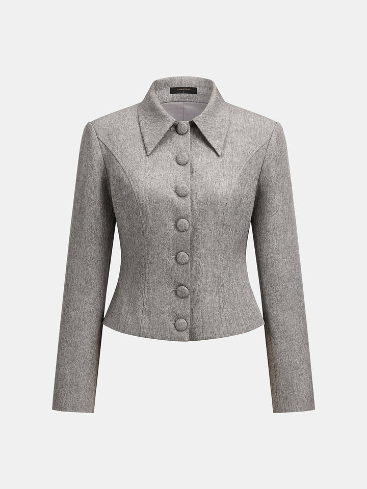 Tailored Button‑Front Collared Blazer