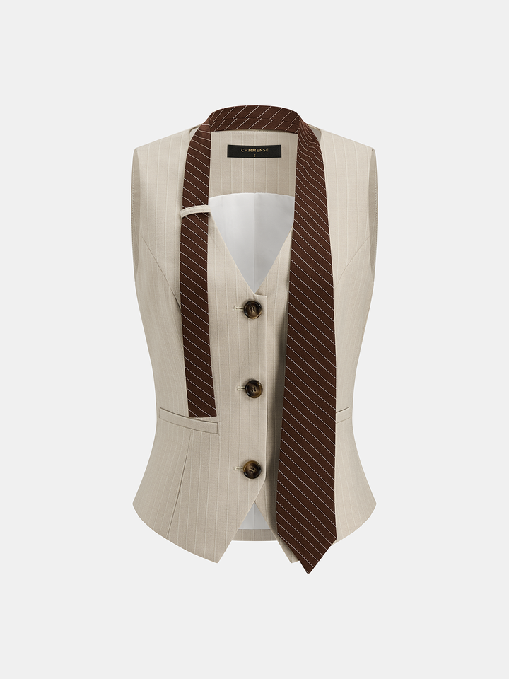 Buckle Back Pinstripe Vest With Tie