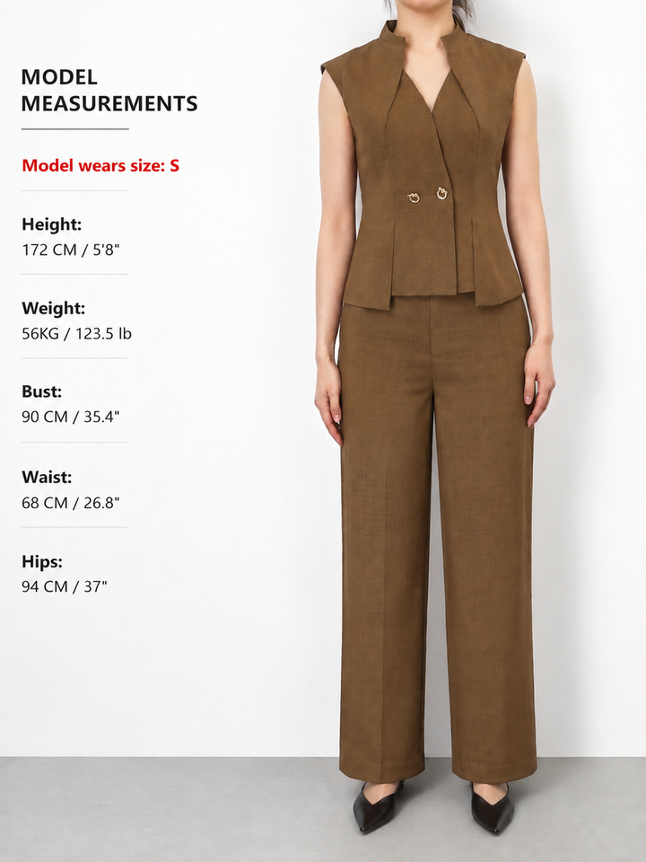 Structured Stand Collar Vest & Pants Set - women's two-piece trouser set, detail close-up