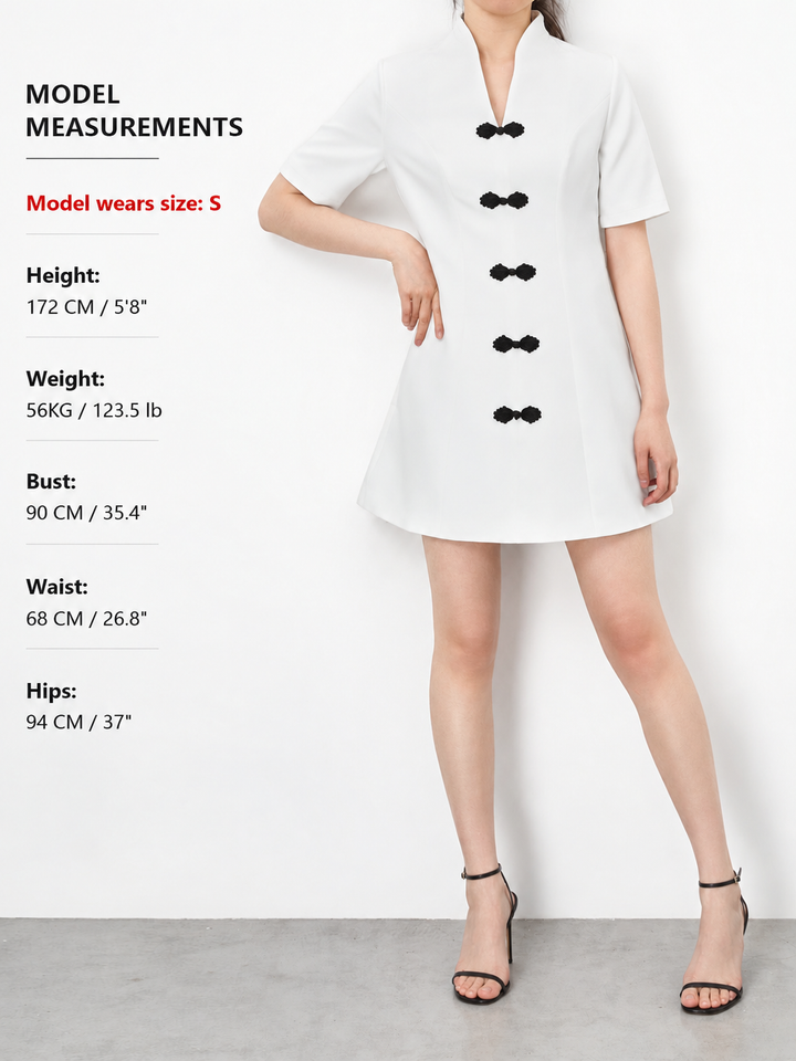 Frog Button V Neck Mini Dress