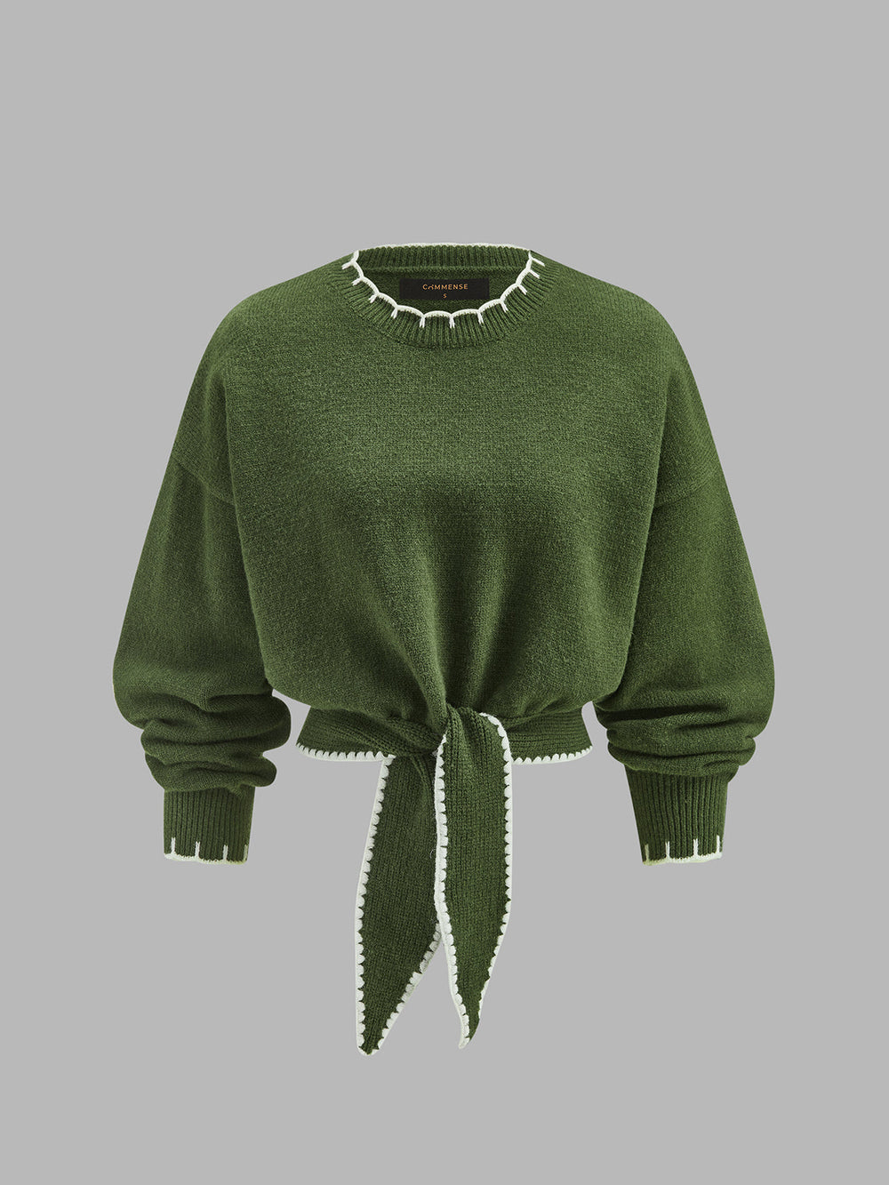 Contrast Trim Tie-Front Cropped Knit Sweater — women's knit tops, back view