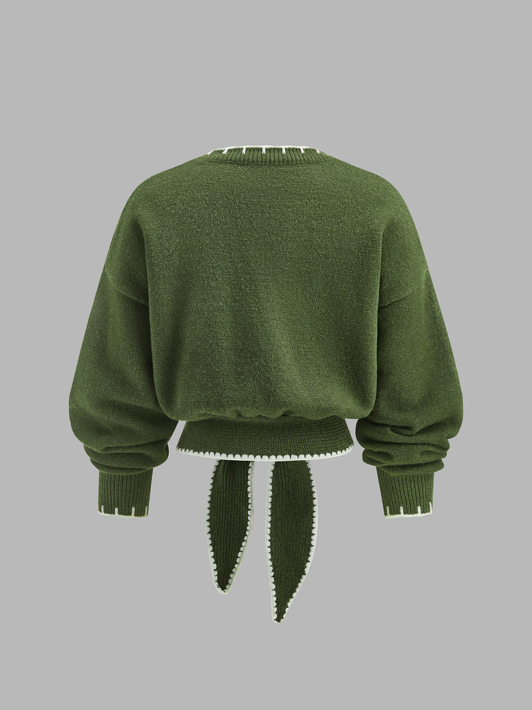 Contrast Trim Tie-Front Cropped Knit Sweater - women's sweater, side view