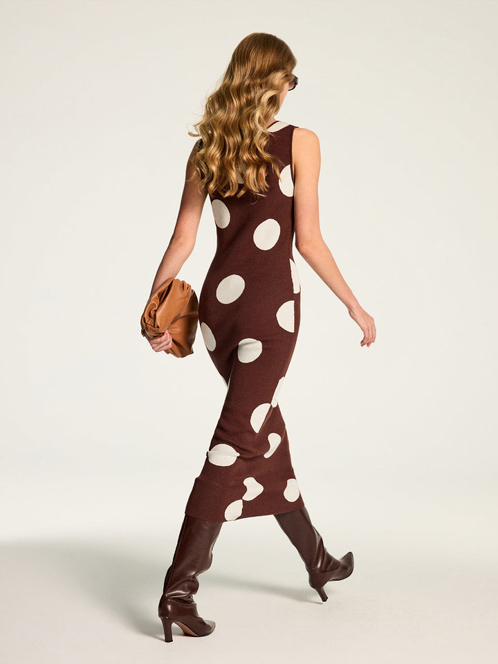 Large Polka Dot Sleeveless Knit Maxi Dress