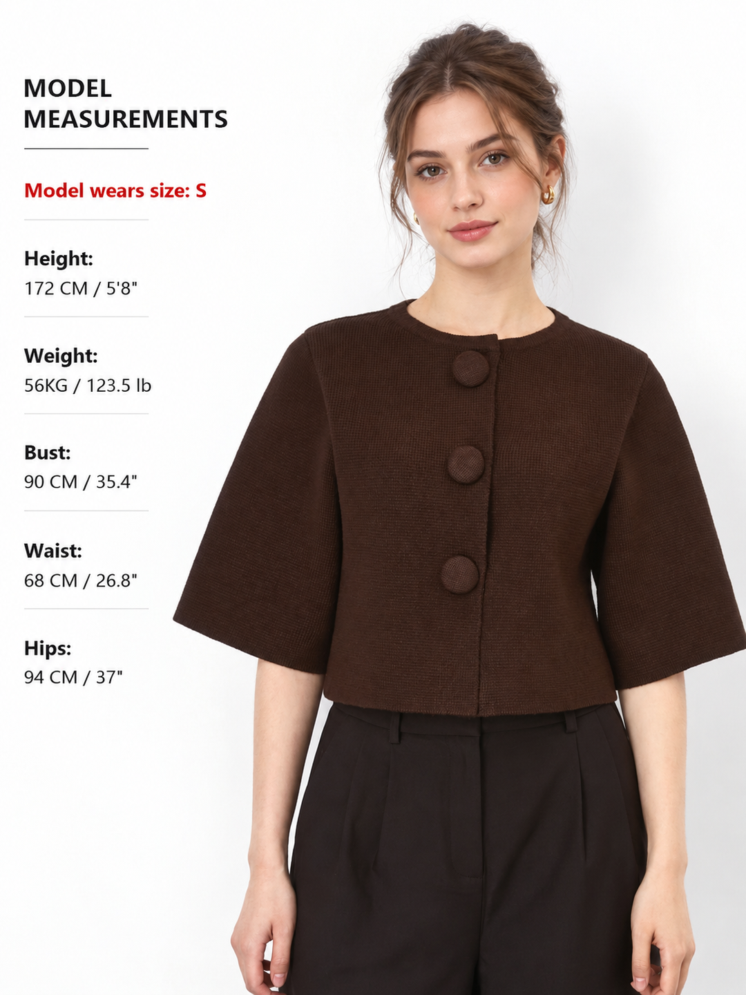 Half Sleeve Button Front Cropped Cardigan