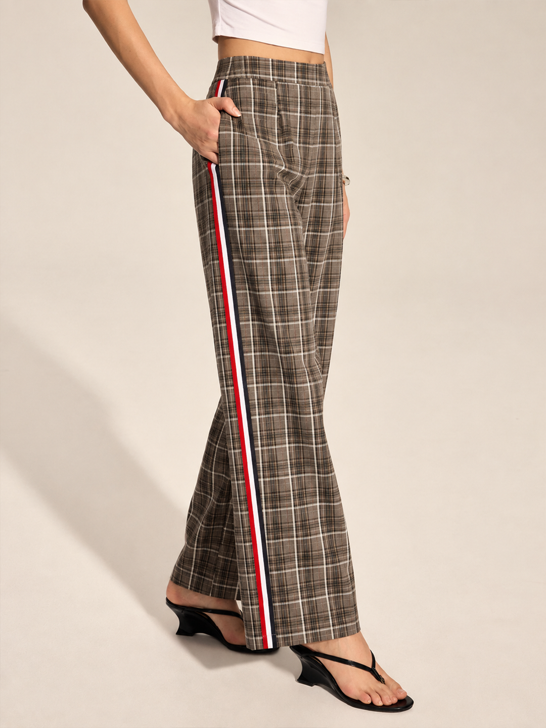Plaid Side Stripe Straight Leg Pants