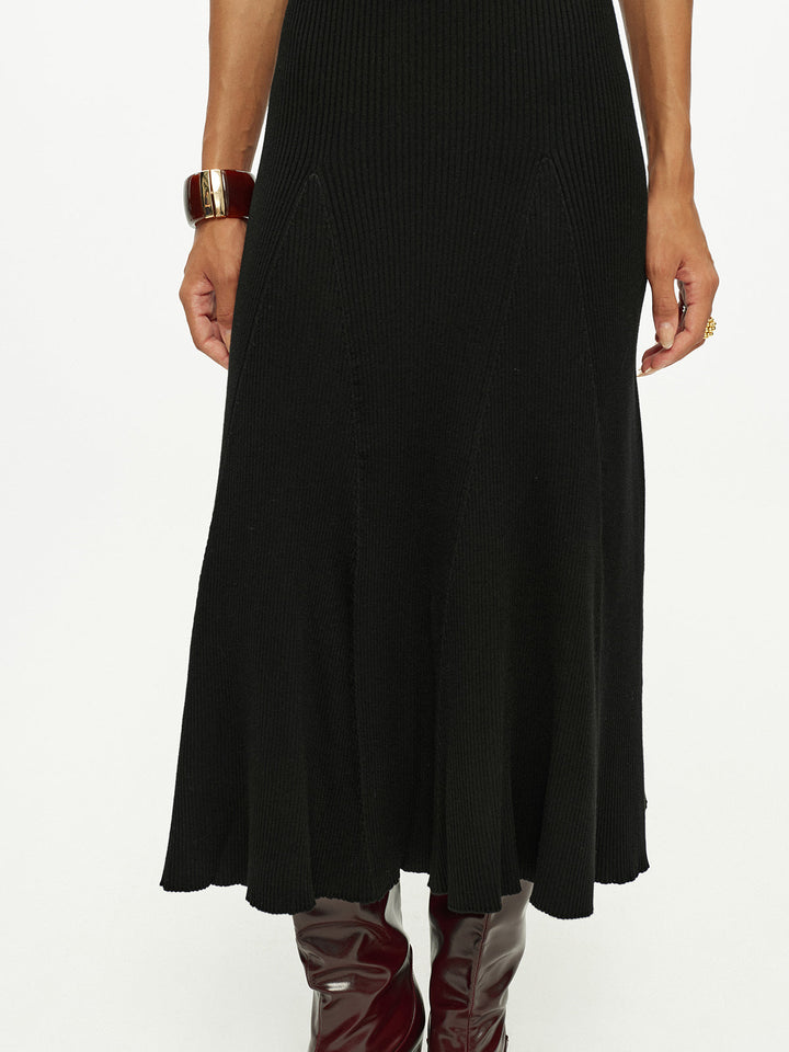Pointelle Frill Armhole Knit Midi Dress