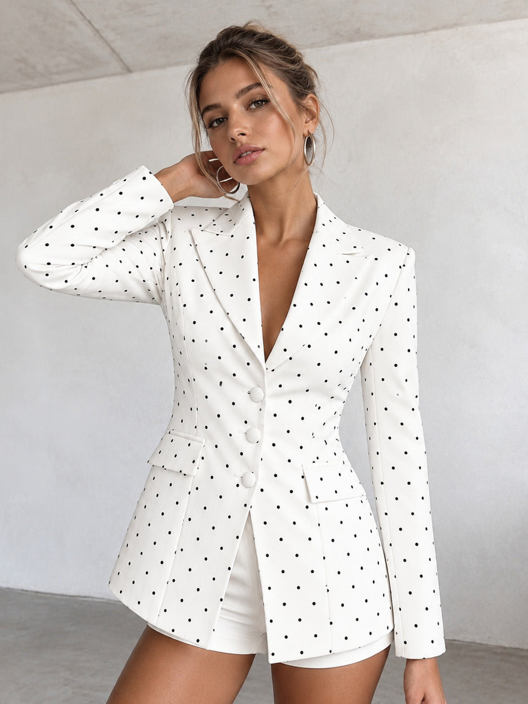 Classic Polka Dot Tailored Office Blazer — women's blazers, front view