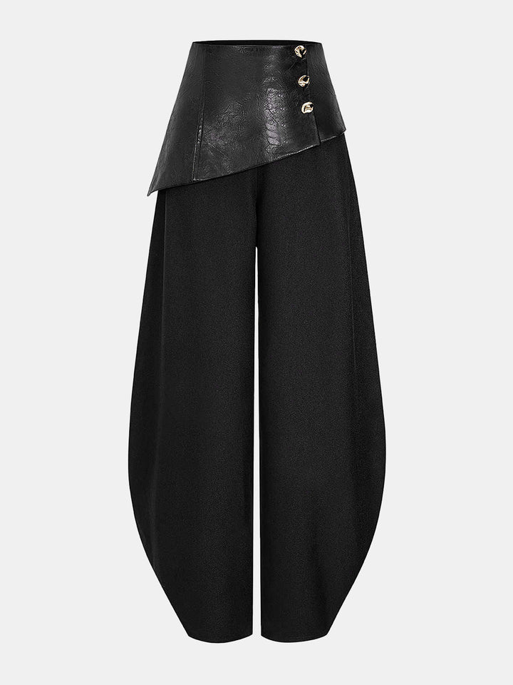 Faux Leather Panel Lantern Pants - women's trousers, front view