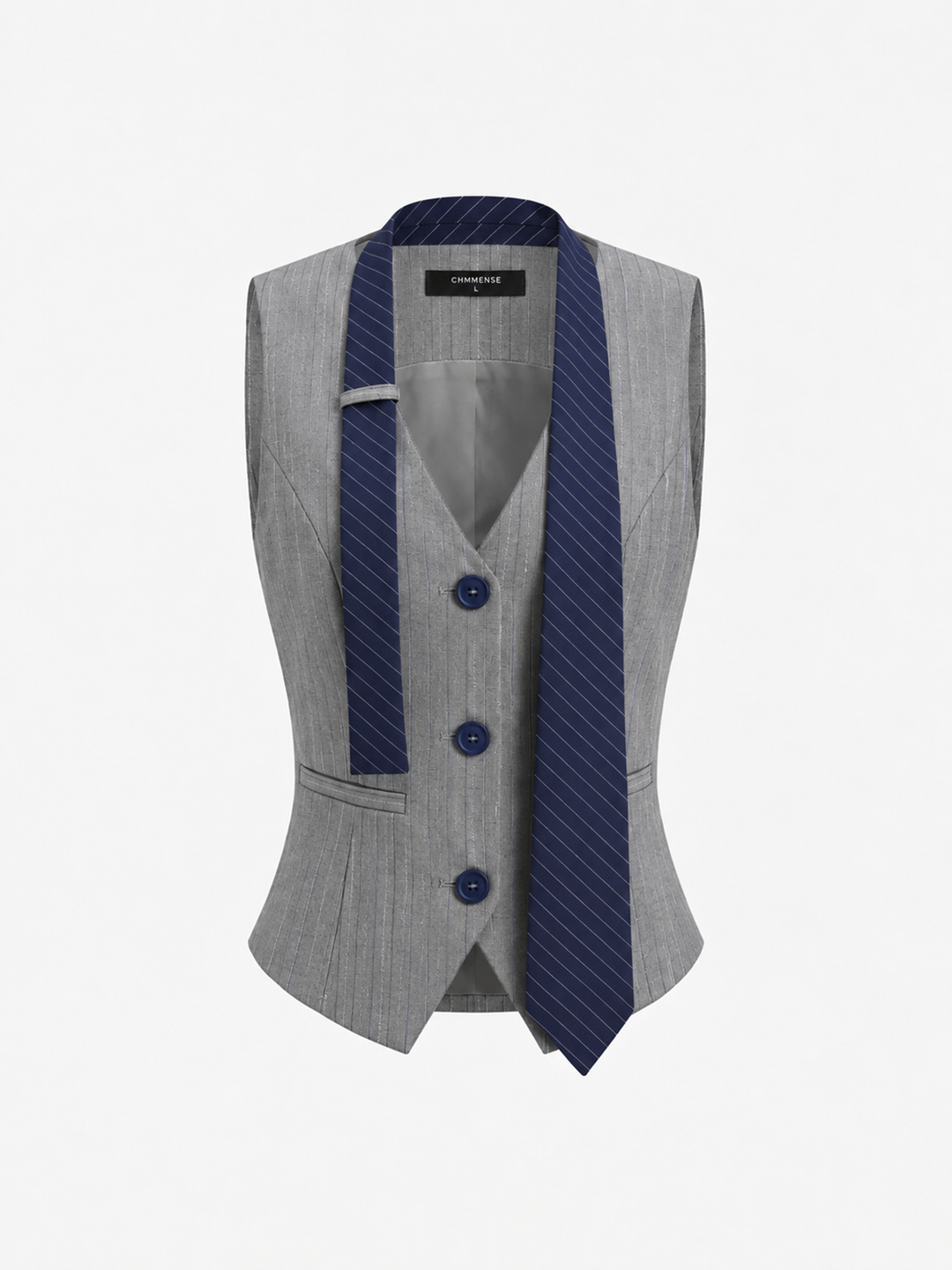 Buckle Back Pinstripe Vest With Tie