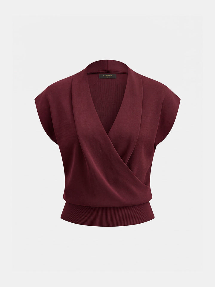 Wrap V Neck Sleeveless Knit Top